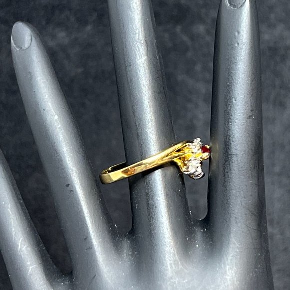 14k GE Gold, Red And Clear Rhinestone Statement Ring Signed MAJA (R295) - Picture 2 of 8